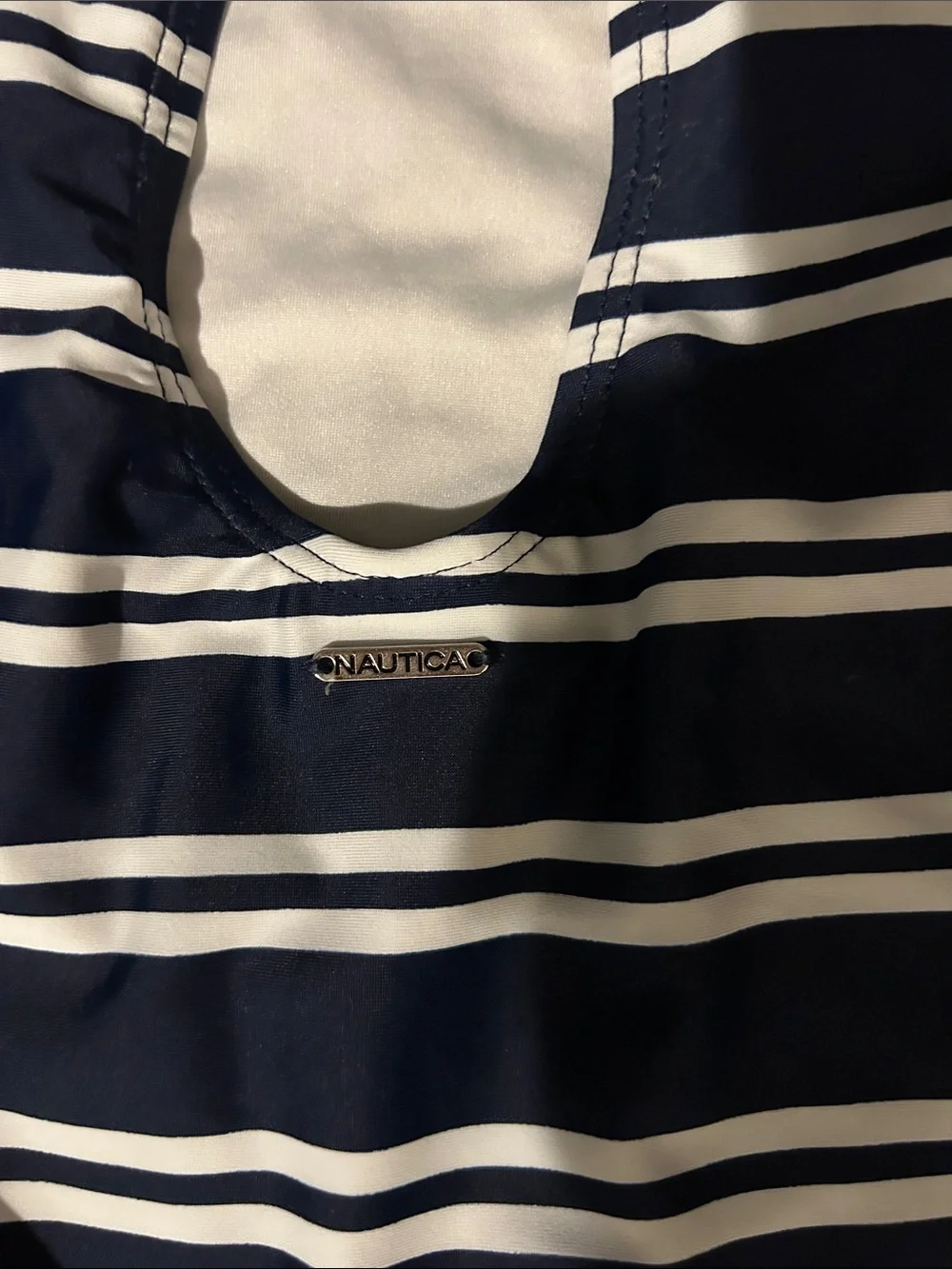Women’s Nautica Navy and White Striped One-Piece Swimsuit